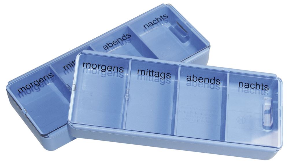 Supair portapillole giornaliero grande 4 scomparti tedesco/francese/italiano blu