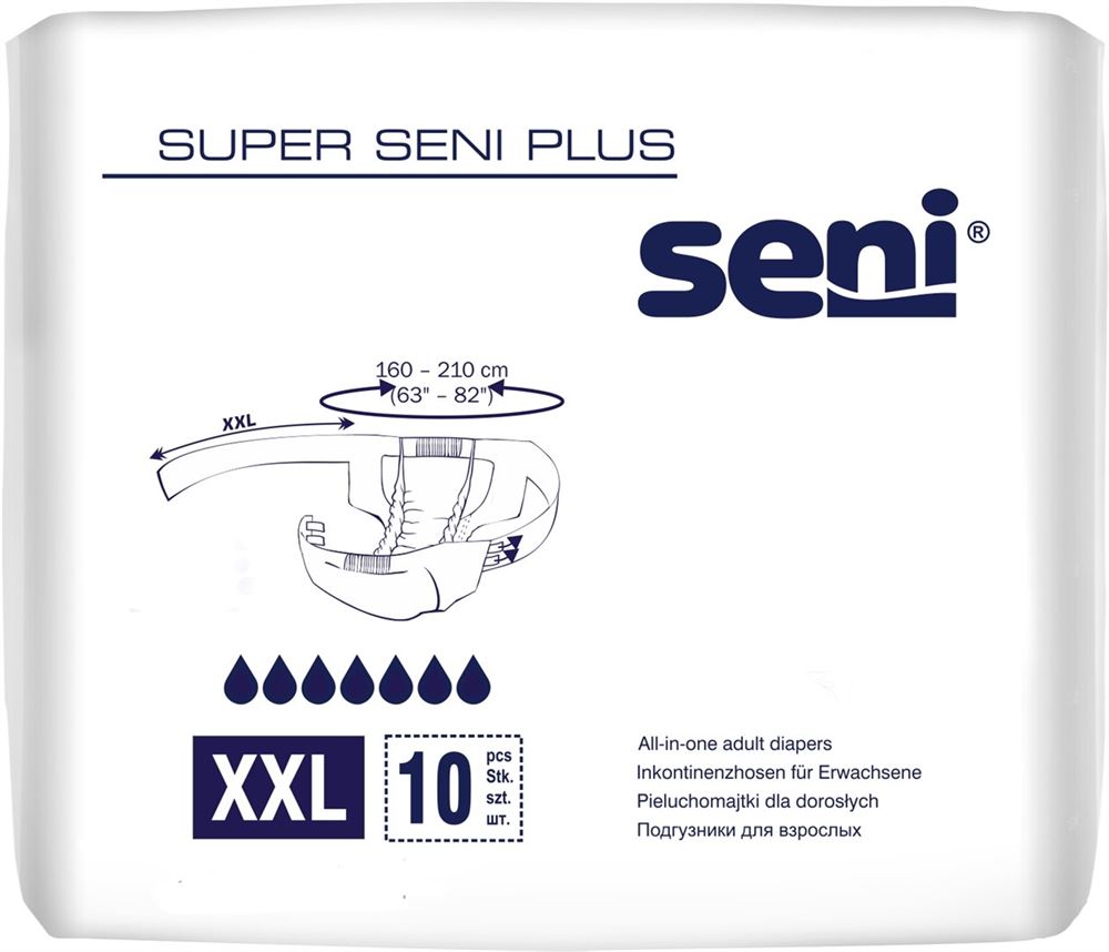 Super Seni Plus Windelhosen XXL atmungsaktiv Hüftumfang 160-210cm 7 Tropfen 10 Stk