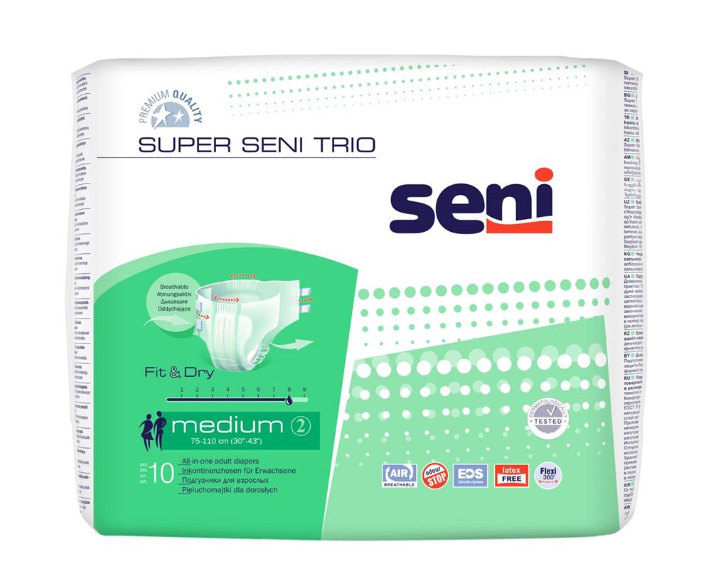 Super Seni Trio Windelhosen M atmungsaktiv Hüftumfang 75-110cm 8 Tropfen 10 Stk