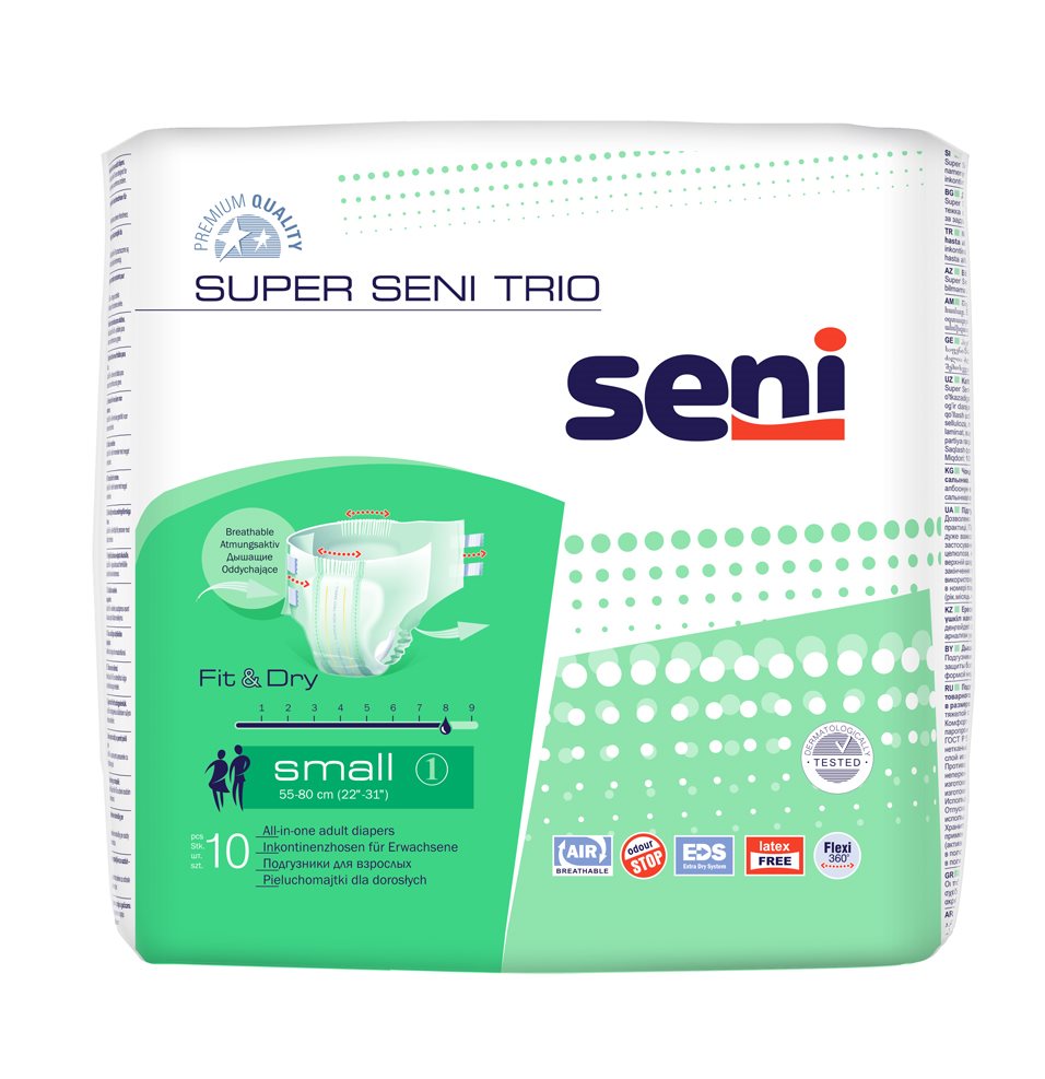 Super Seni Trio Windelhosen S atmungsaktiv Hüftumfang 55-80cm 8 Tropfen 10 Stk
