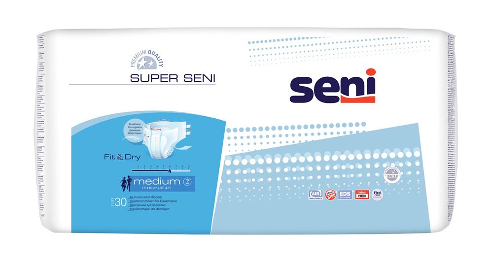 Super Seni Windelhosen M atmungsaktiv Hüftumfang 75-110cm 6 Tropfen 30 Stk