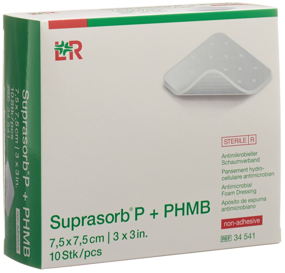 Suprasorb P + Phmb antimikrobieller Schaumverband 7.5x7.5cm 10 Stk
