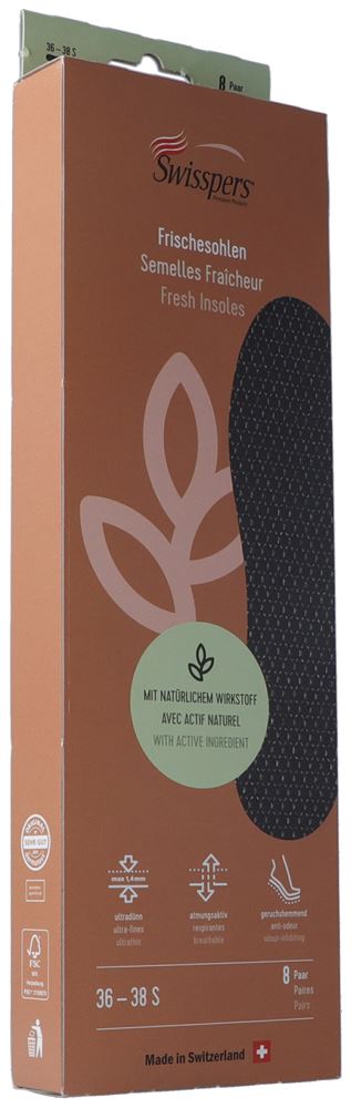 Swisspers semelles fraîcheur S 38 noir 8 paire
