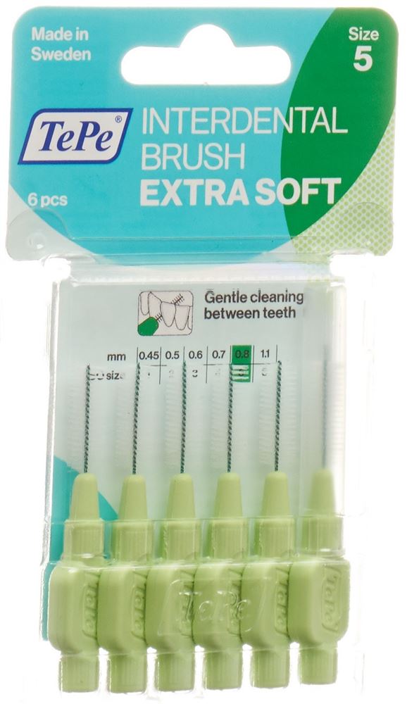 TePe Interdental Brush, 0.8mm, Extra Soft, grün (6 Stk)