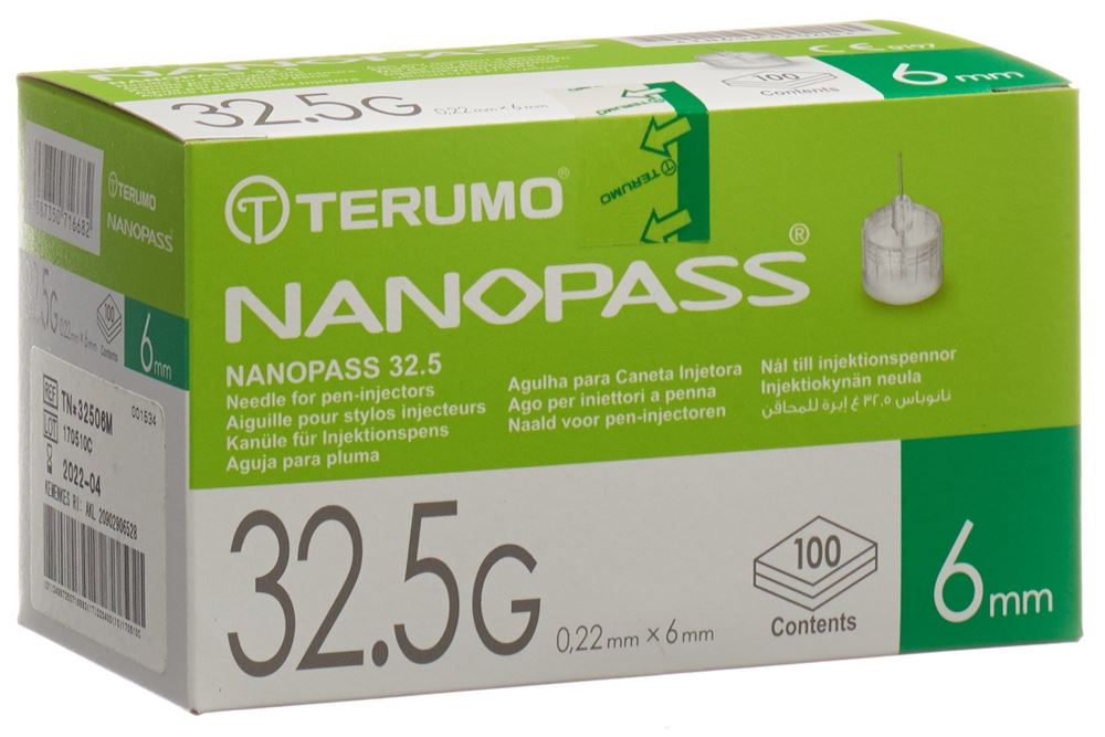 Terumo Pen Nadel Nanopass 32.5G 0.22x6mm Kanüle für Injektions-Pen 100 Stk