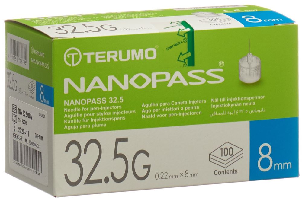 Terumo Pen Nadel Nanopass 32.5G 0.22x8mm Kanüle für Injektions-Pen 100 Stk