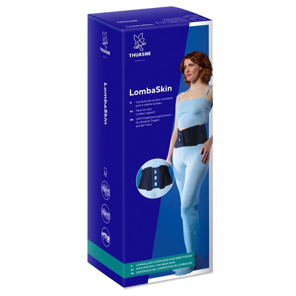 Thuasne LombaSkin LWS Stabilisierungsorthese Gr2 26cm für direktes Tragen auf der Haut schwarz/blau