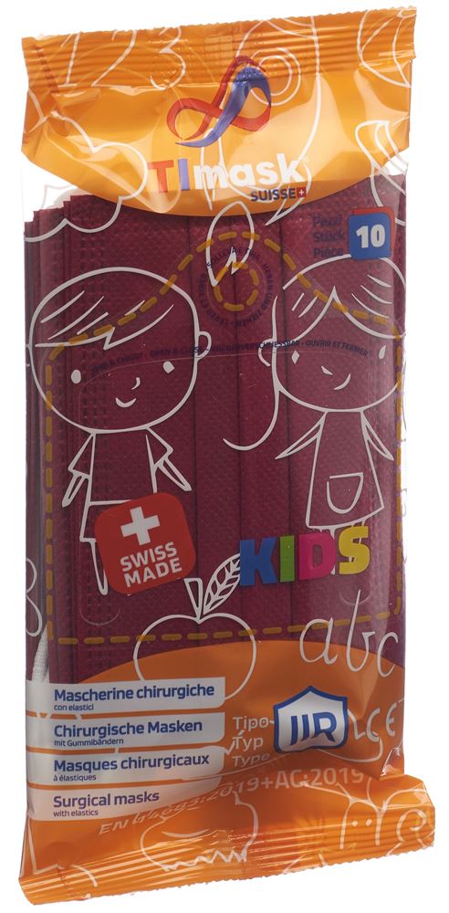 TImask Masque médical jetable type IIR Kids bordeaux 10 pce