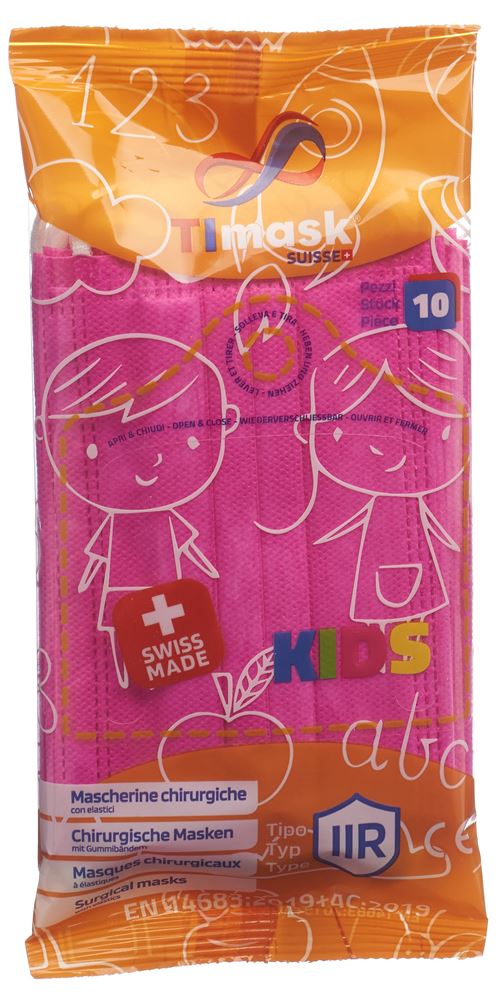 TImask Masque médical jetable type IIR Kids fuchsia 10 pce
