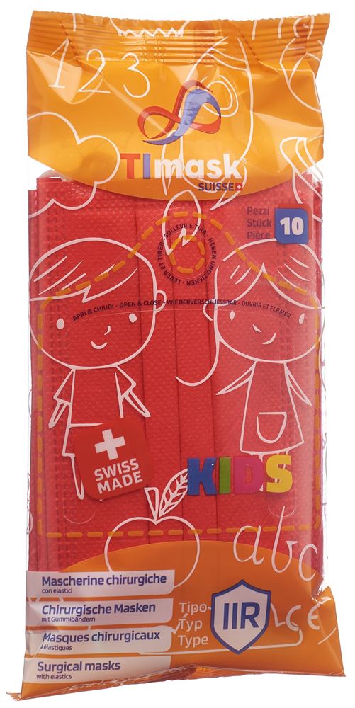 TImask Masque médical jetable type IIR Kids rouge 10 pce