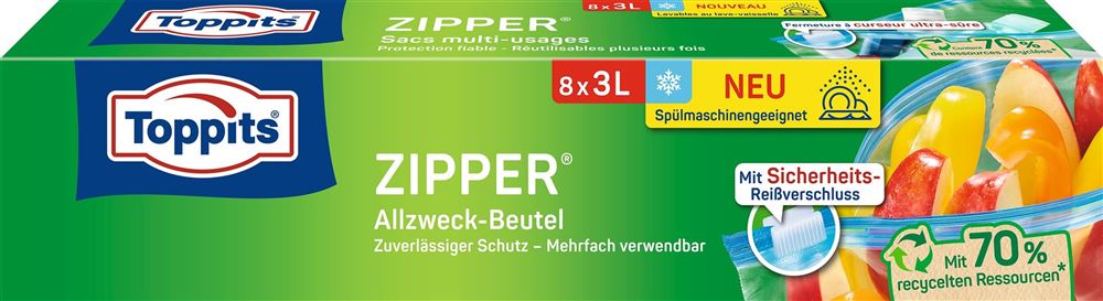 Toppits Zipper sacchetti multiuso 3l 8 pezzi