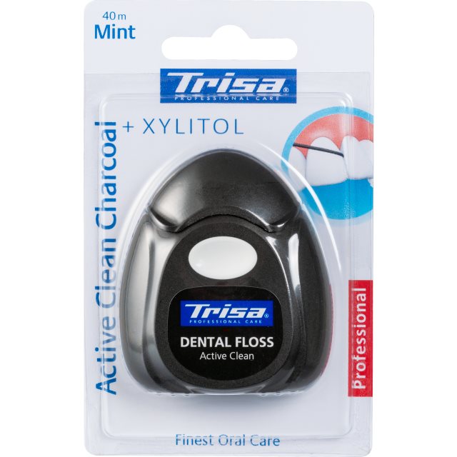 Trisa fil dentaire Active Clean Charcoal 40m mint Xylitol