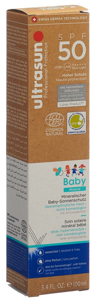 Ultrasun Baby Mineral LSF/SPF 50 Tube 100 ml | Baby-Sonnenschutz | Schnell einziehender, nicht fettender, nicht klebender, nahezu unsichtbar