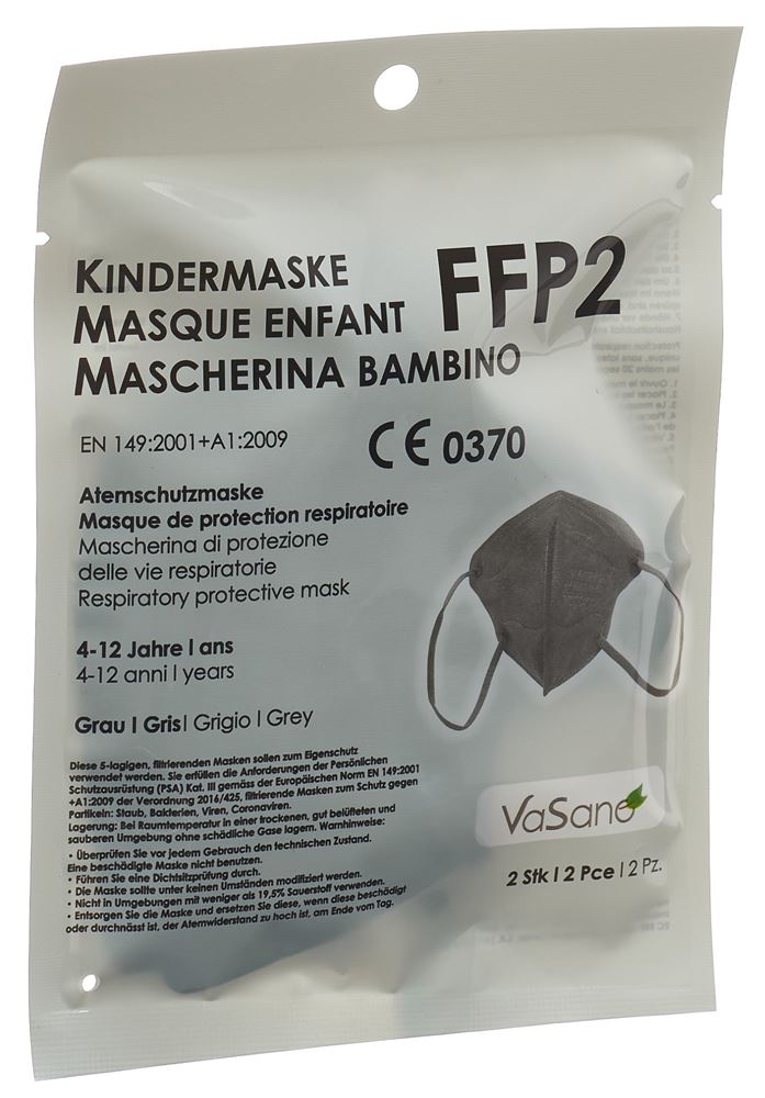 VaSano Masque Ffp2 enfant 4-12 ans gris allemand/français/italien 2 pce