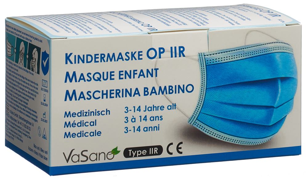 VaSano Masque OP type IIR enfant 3-14 ans français/allemand/italien 50 pce