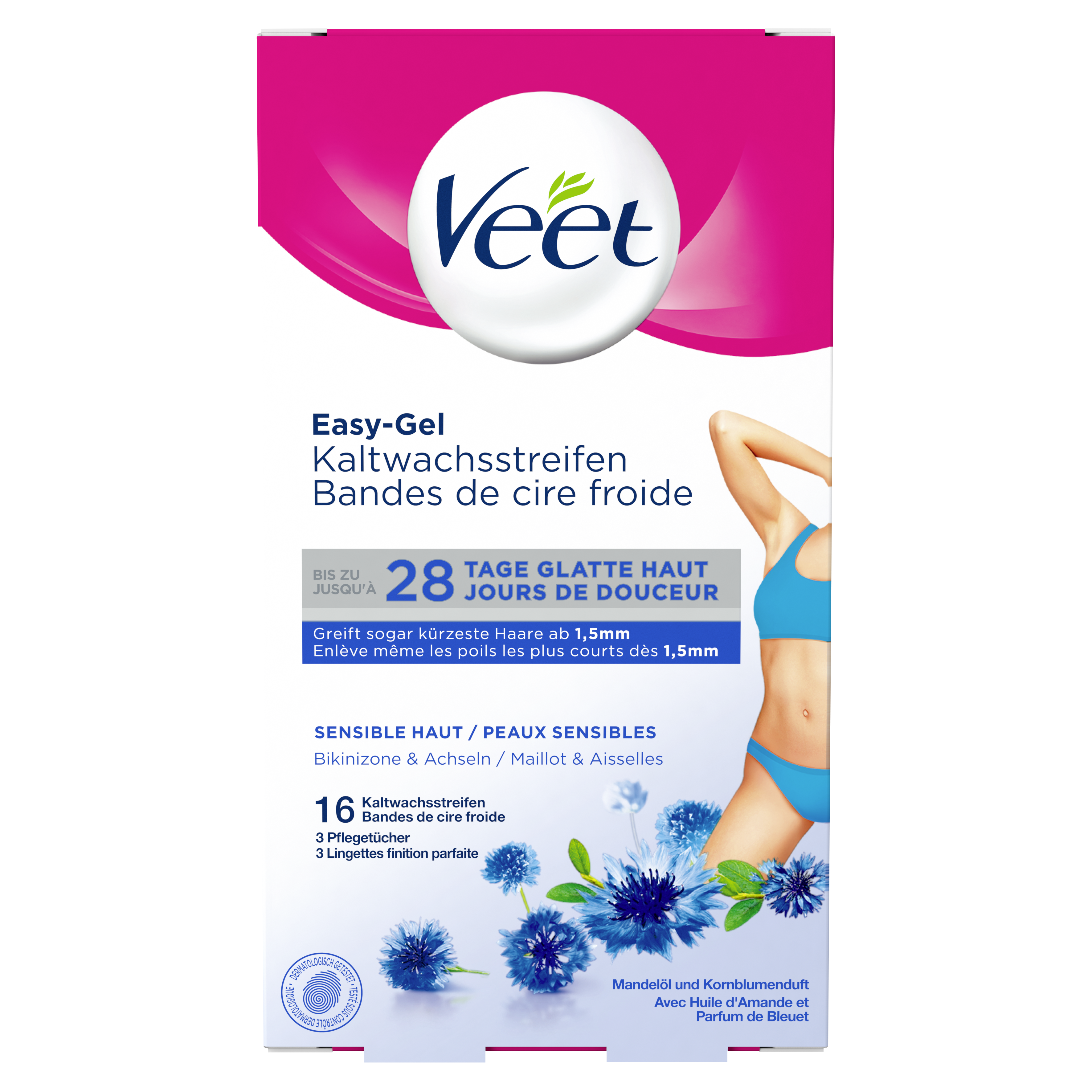 Veet bandes de cire froide pour les aisselles et le maillot sensitive 8 x 2 pce