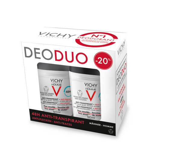 Image of Vichy Homme Deo Anti-Flecken 48h Roll on Duo -20% 2 x 50 ml