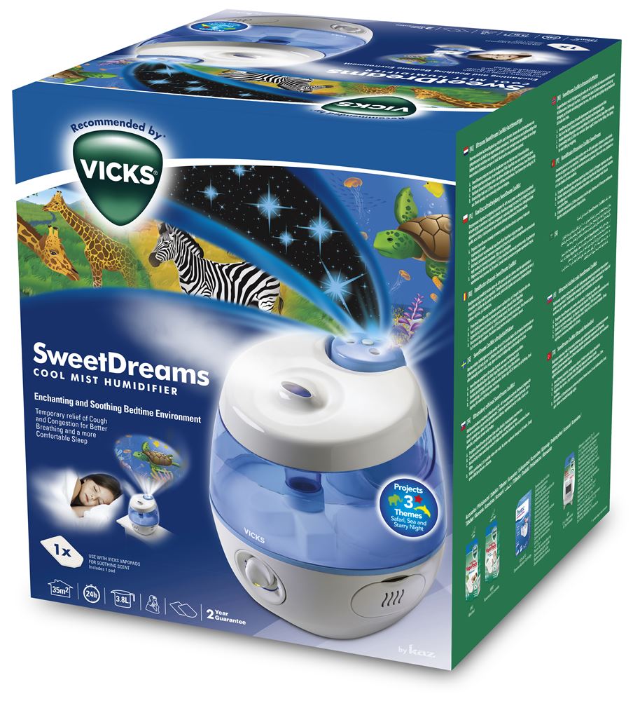 Vicks SweetDreams Vul575E4 CoolMist Ultraschall Luftbefeuchter Geruchsneutralisierer Kinderzimmer Grippeviren
