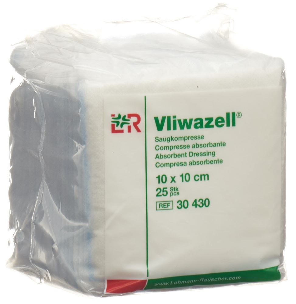 Vliwazell compresse absorbante 10x10cm 25 pce
