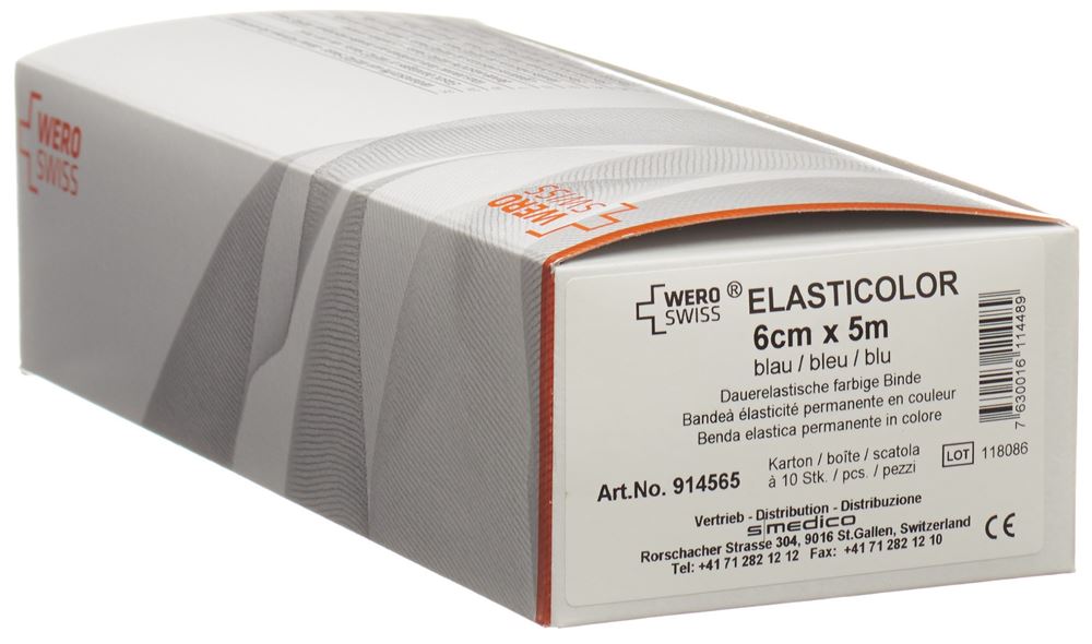 Image of Wero Swiss Elasticolor Elastische Binde 5mx6cm blau 10 Stk