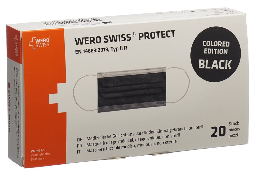 Image of Wero Swiss Protect Maske Typ IIR schwarz Box 20 Stk