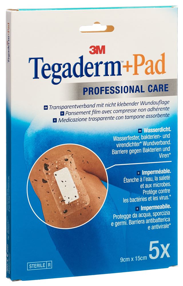 TEGADERM 9x15cm Wundkissen 4.5x10cm 5 pce