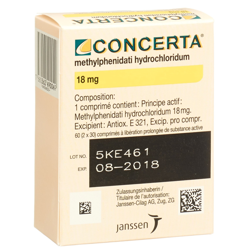 Concerta cpr ret 18 mg fl 60 pce, image 2 sur 2