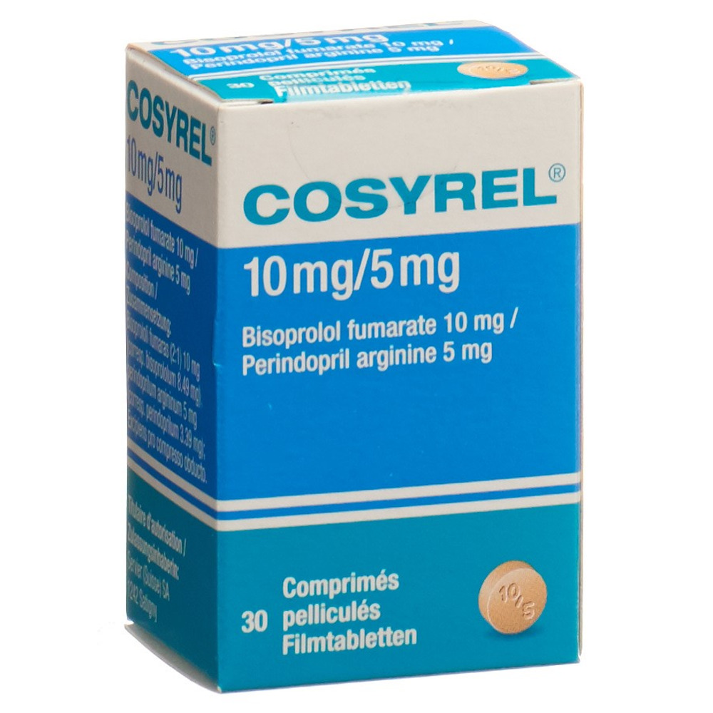 COSYREL Filmtabl Bisoprolol fumarat 10mg/Perindopril arginin 5mg Ds 30 Stk, Hauptbild