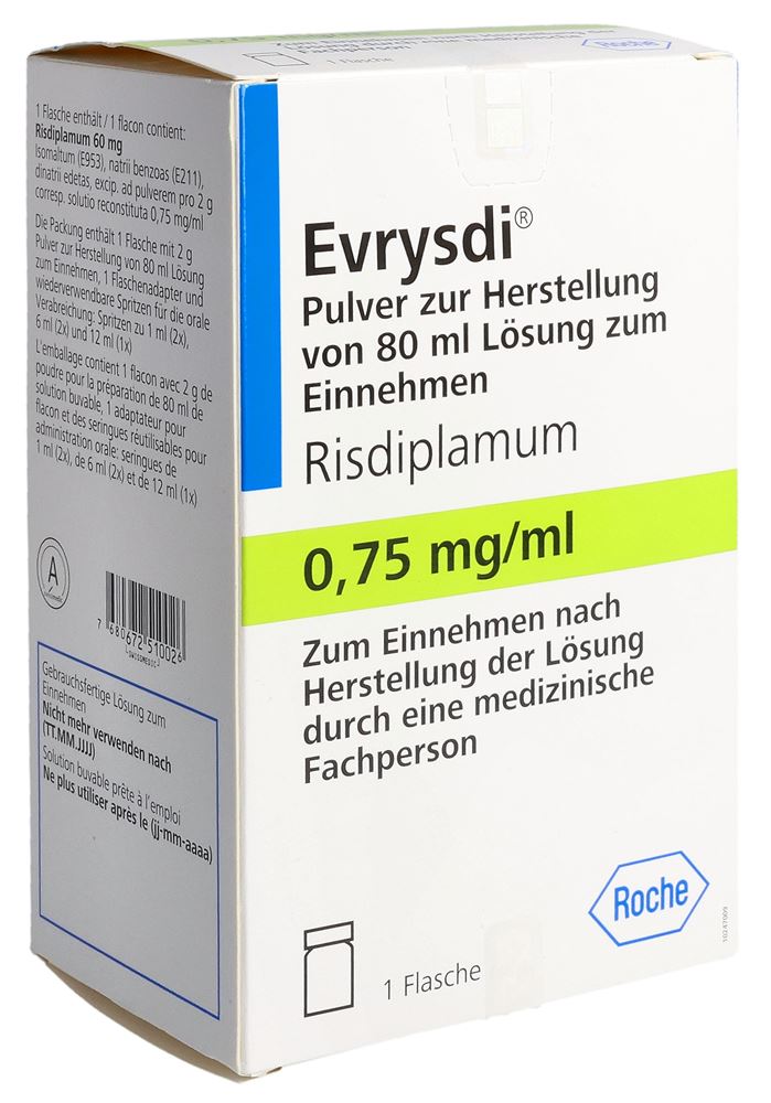 EVRYSDI pdr 0.75 mg/ml pour la préparation d'une solution buvable avec 5 seringue orale fl 80 ml, image principale