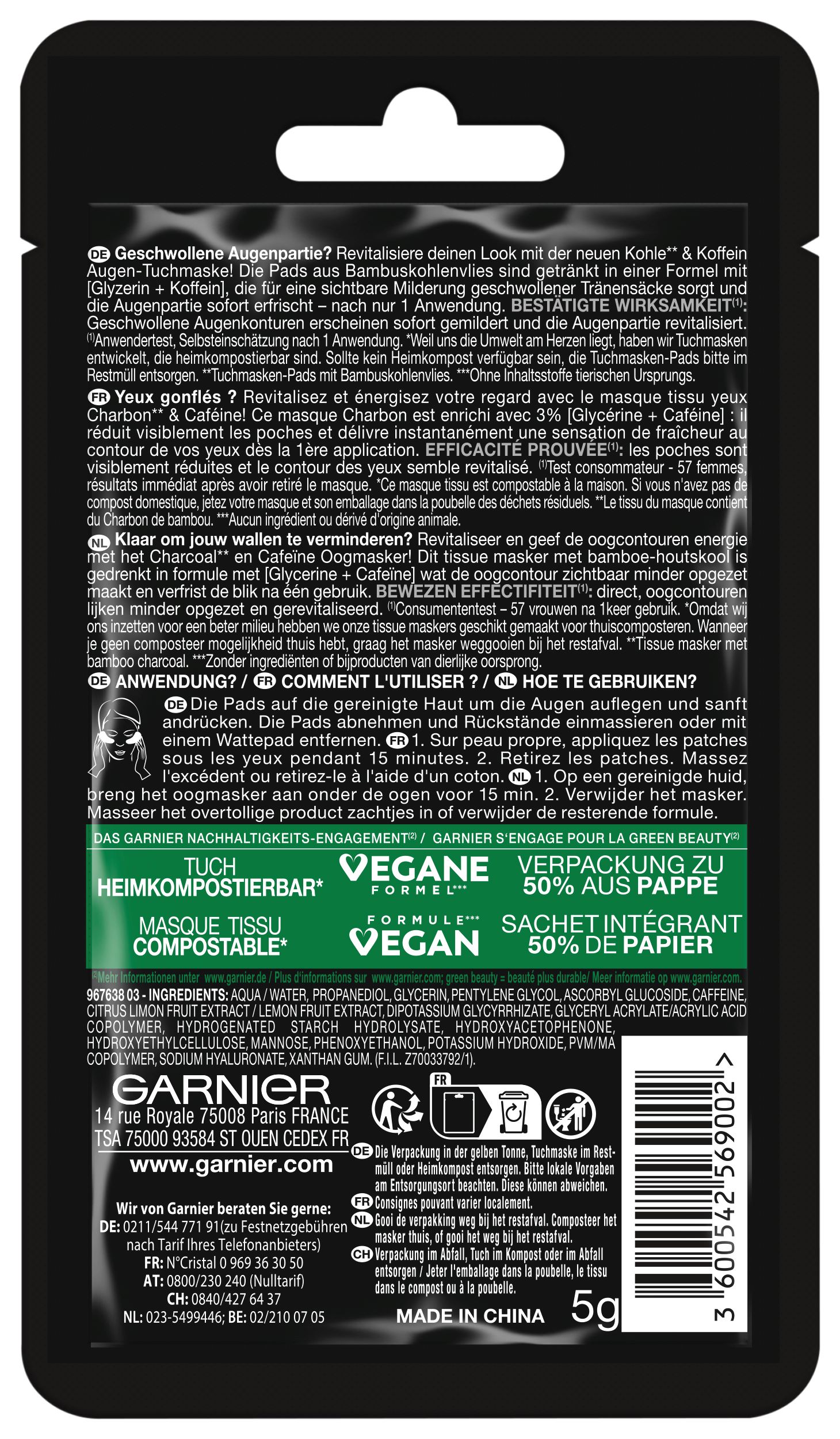 GARNIER SkinActive Koffein Augen-Tuchmaske, Bild 2 von 2