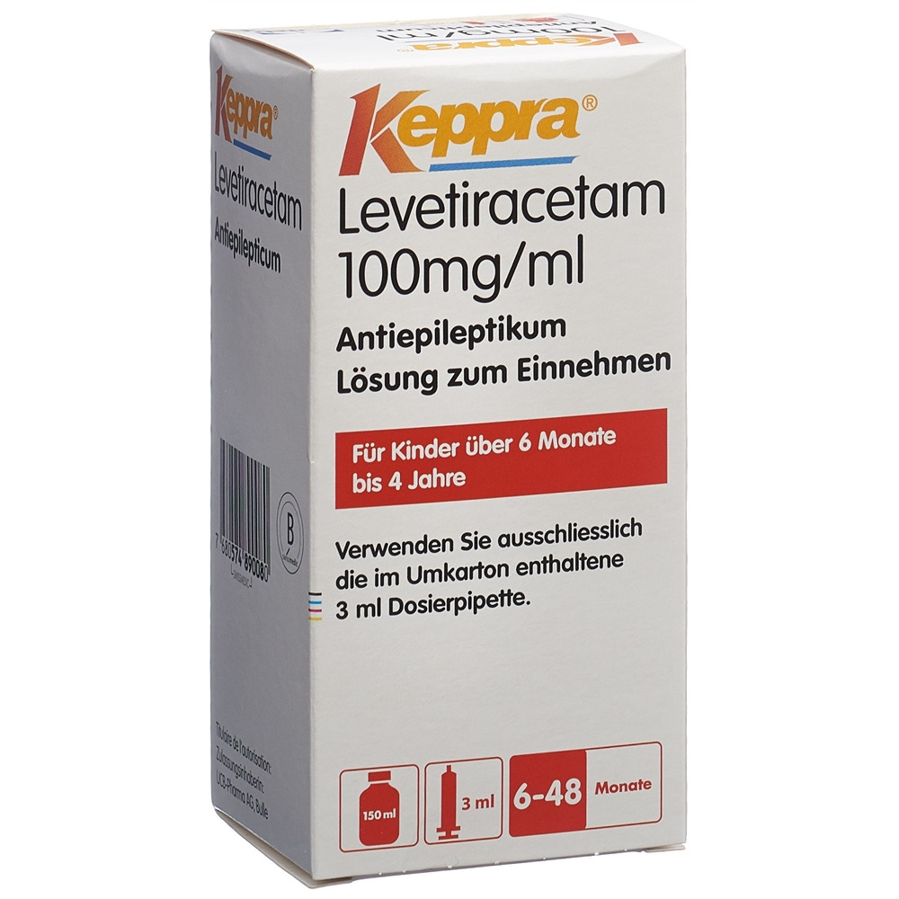 KEPPRA Lös 100 mg/ml Applikationsspritze 3 ml oder 5 ml Fl 150 ml, Hauptbild