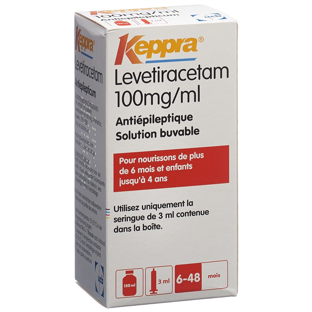 KEPPRA sol 100 mg/ml seringue doseuse 5 ml fl 150 ml, image 2 sur 2
