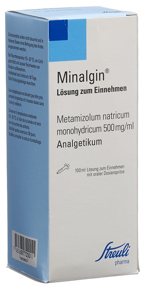 MINALGINE sol 500 mg/ml buvable fl 100 ml, image principale MINALGINE sol 500 mg/ml buvable fl 100 ml, image principale