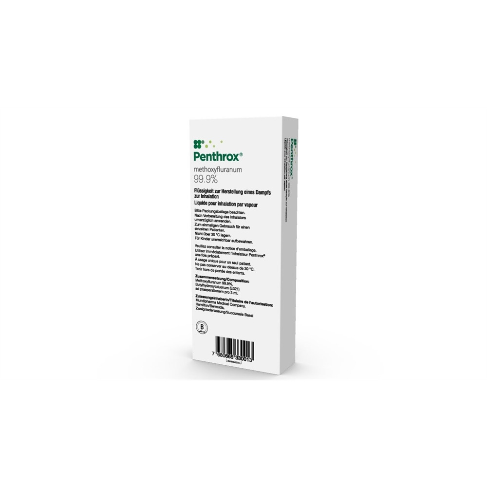 PENTHROX liq 99.9 % liquide pour inhalation par vapeur (emballage combiné) fl 3 ml, image 2 sur 2
