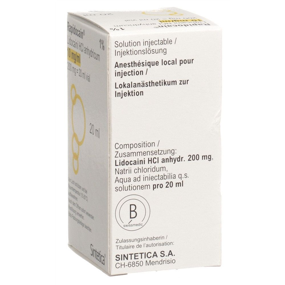 RAPIDOCAIN sol inj 200 mg/20ml sans conservateur vial 20 ml, image 2 sur 2