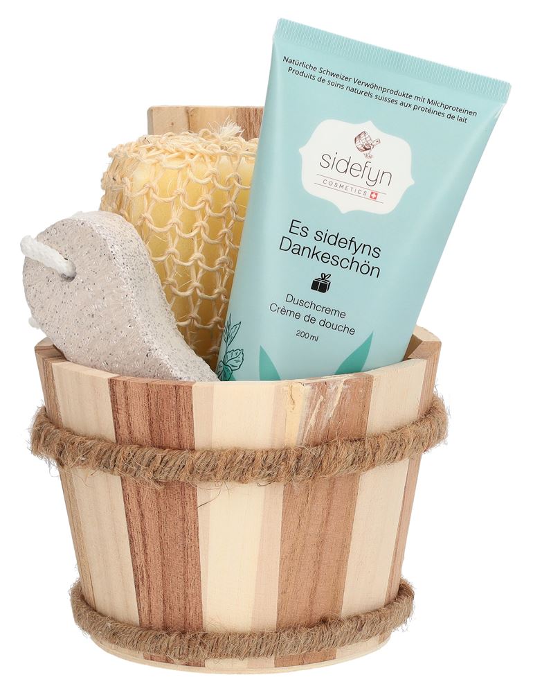 SIDEFYN Geschenkset Holzkübel Duschcreme
