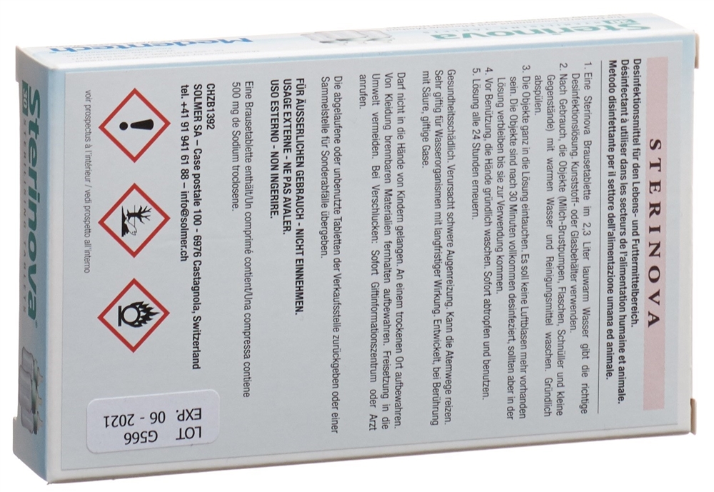 STERINOVA désinfectant pour les surfaces en contact avec les denrées alimentaires et les aliments pour animaux 500 mg, image 2 sur 2