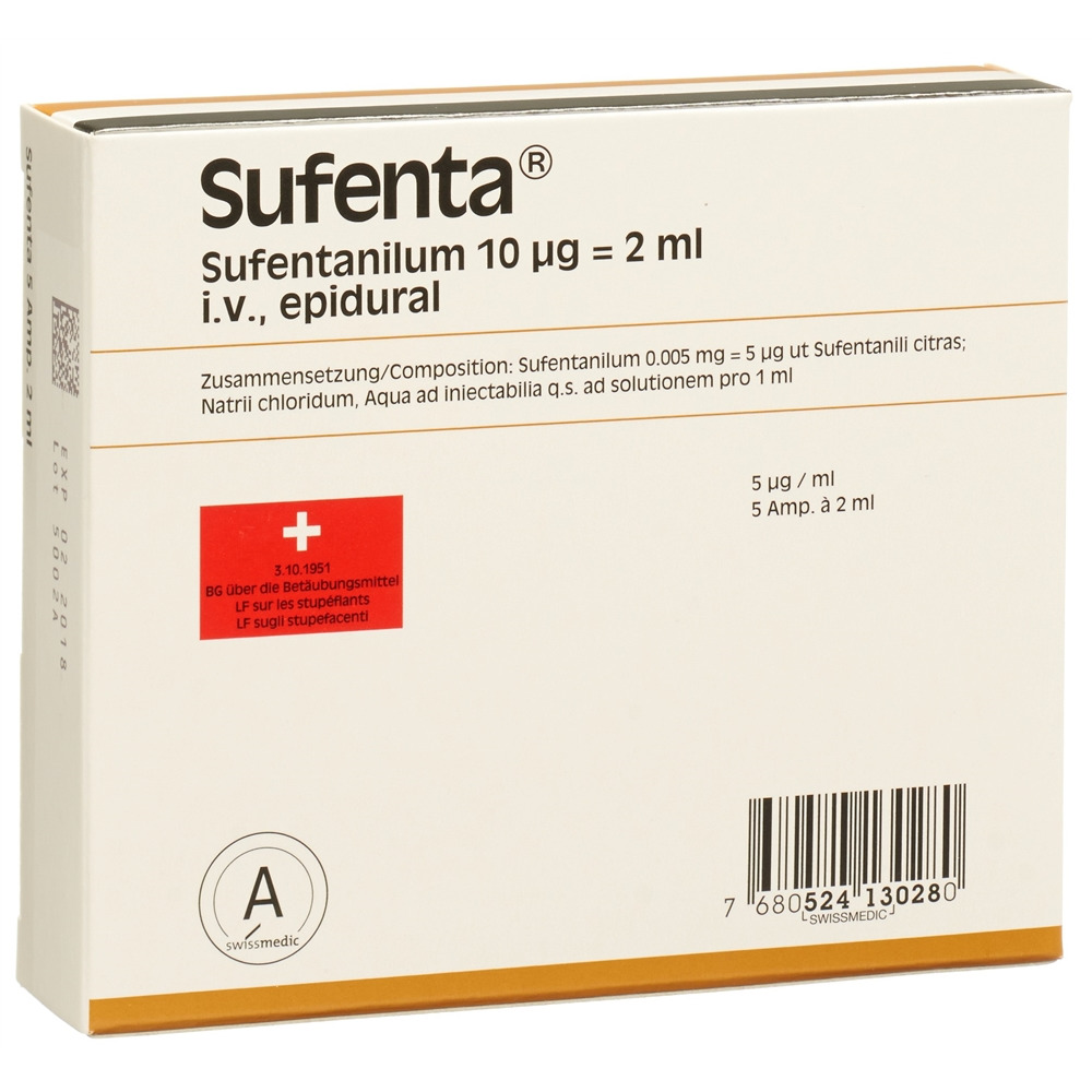 SUFENTA sol inj 10 mcg/2ml amp 2 ml, image 2 sur 2