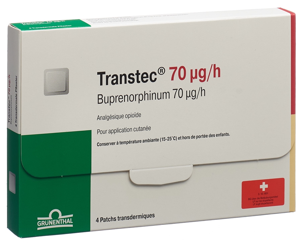 TRANSTEC patchs mat 70 mcg/h sach 4 pce, image 2 sur 2