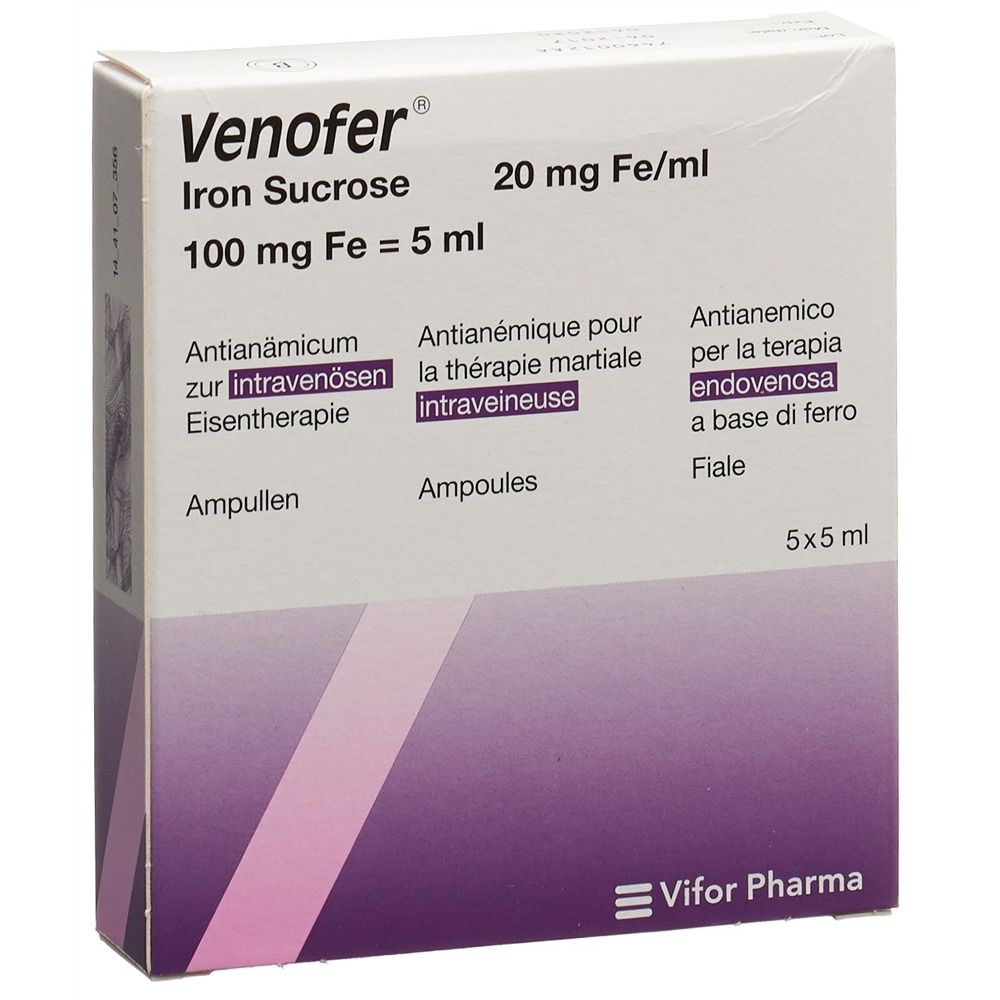 VENOFER Inj Lös 100 mg/5ml Amp 5 ml, Hauptbild