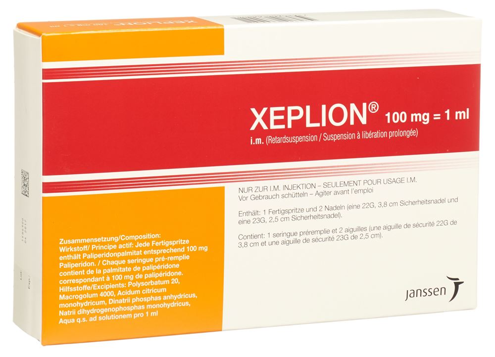 XEPLION Inj Susp 100 mg/ml Fertspr 1 ml, Hauptbild